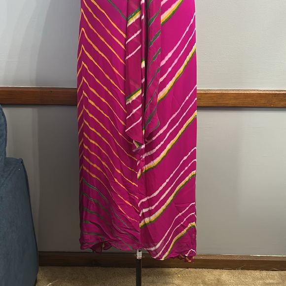 Polo Ralph Lauren Shibori Pink 100% Silk halter asymmetrical midi dress SZ 14 - Picture 7 of 12